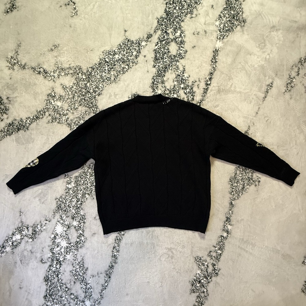 Ebossy Sweater Womens Size XXL Black Embroidered Cable Knit Cardigan Button Down - Picture 2 of 9